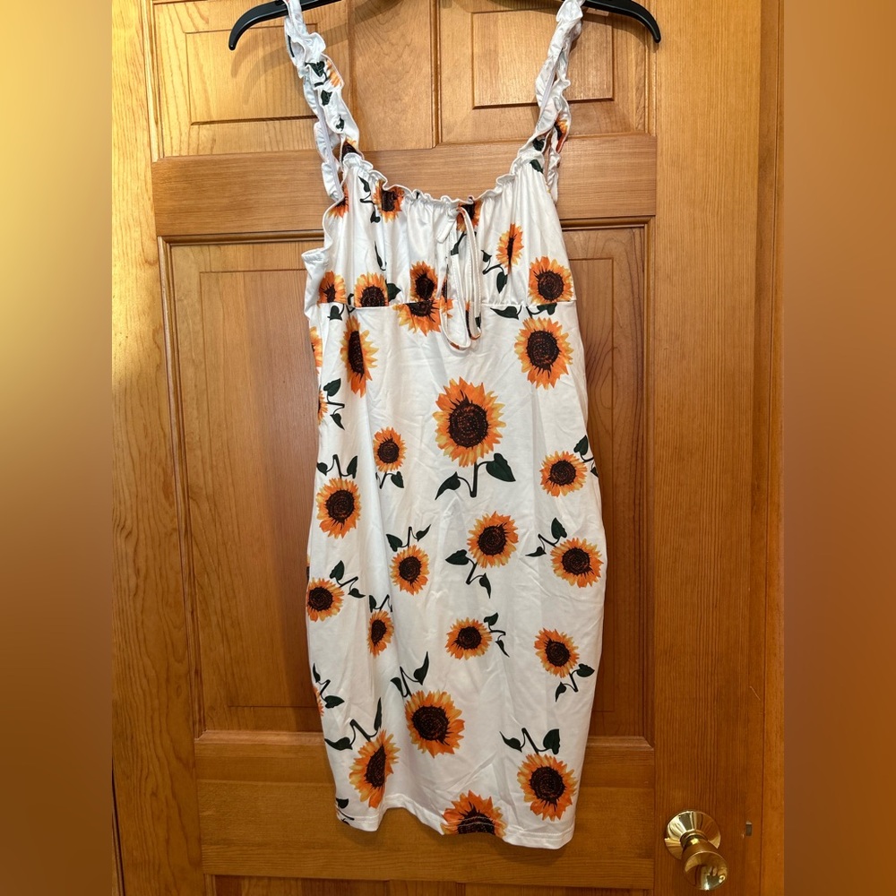 SHEIN Sunflower Print Midi Dress - Cream and Orange